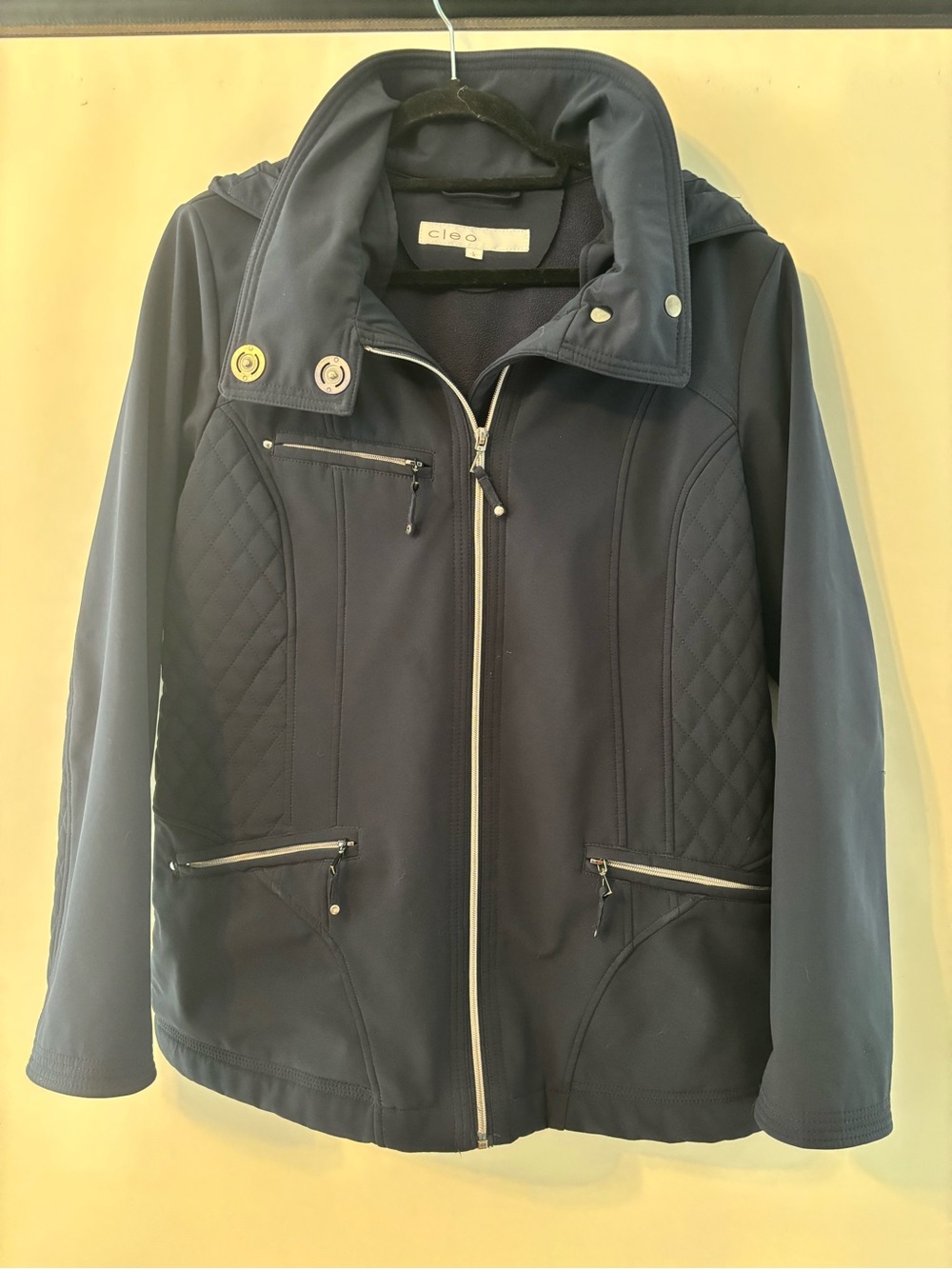 cleo Navy Quilted-Panel Hooded Utility fall / winter Jacket